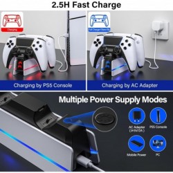 Station de charge pour manette PS5 pour PlayStation 5 Dualsense/Dualsense Edge, station de charge PS5 avec 4 lumières RVB, stati