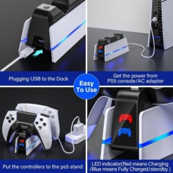 Station de charge pour manette PS5 pour PlayStation 5 Dualsense/Dualsense Edge, station de charge PS5 avec 4 lumières RVB, stati