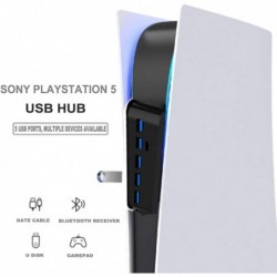 Hub USB 5 ports pour PS5, adaptateur répartiteur de chargeur de hub d'extension haute vitesse Megadream avec 4 ports USB + 1 por