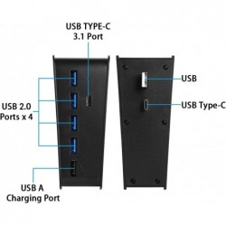 Hub USB 5 ports pour PS5, adaptateur répartiteur de chargeur de hub d'extension haute vitesse Megadream avec 4 ports USB + 1 por