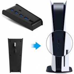 Hub USB 5 ports pour PS5, adaptateur répartiteur de chargeur de hub d'extension haute vitesse Megadream avec 4 ports USB + 1 por