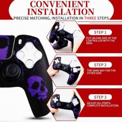 Housse en silicone PlayRealm et autocollant x 1 et joystick anti-chute x 2 pour manette PS5 (Ghost Face Purple)