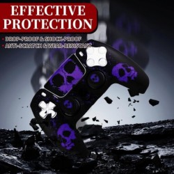 Housse en silicone PlayRealm et autocollant x 1 et joystick anti-chute x 2 pour manette PS5 (Ghost Face Purple)