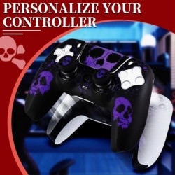 Housse en silicone PlayRealm et autocollant x 1 et joystick anti-chute x 2 pour manette PS5 (Ghost Face Purple)