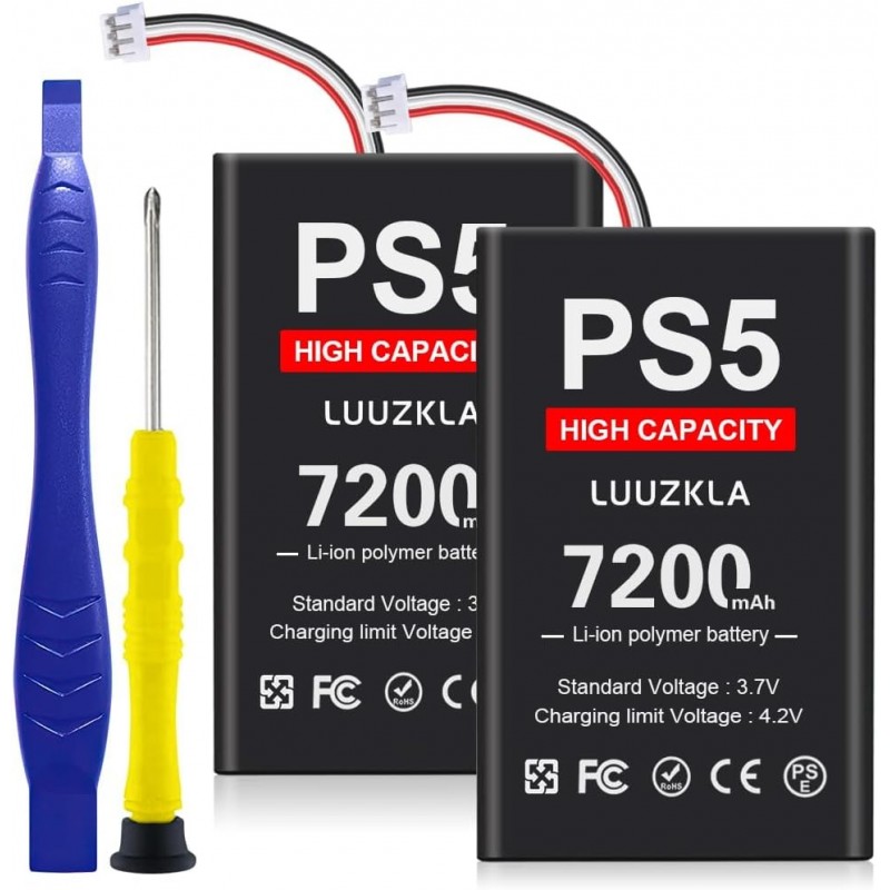 Batterie PS5/LIP1708 7200 mAh (lot de 2), (nouvelle mise à niveau 2024) Remplacement pour contrôleur PS5 PlayStation 5 Dual Sens