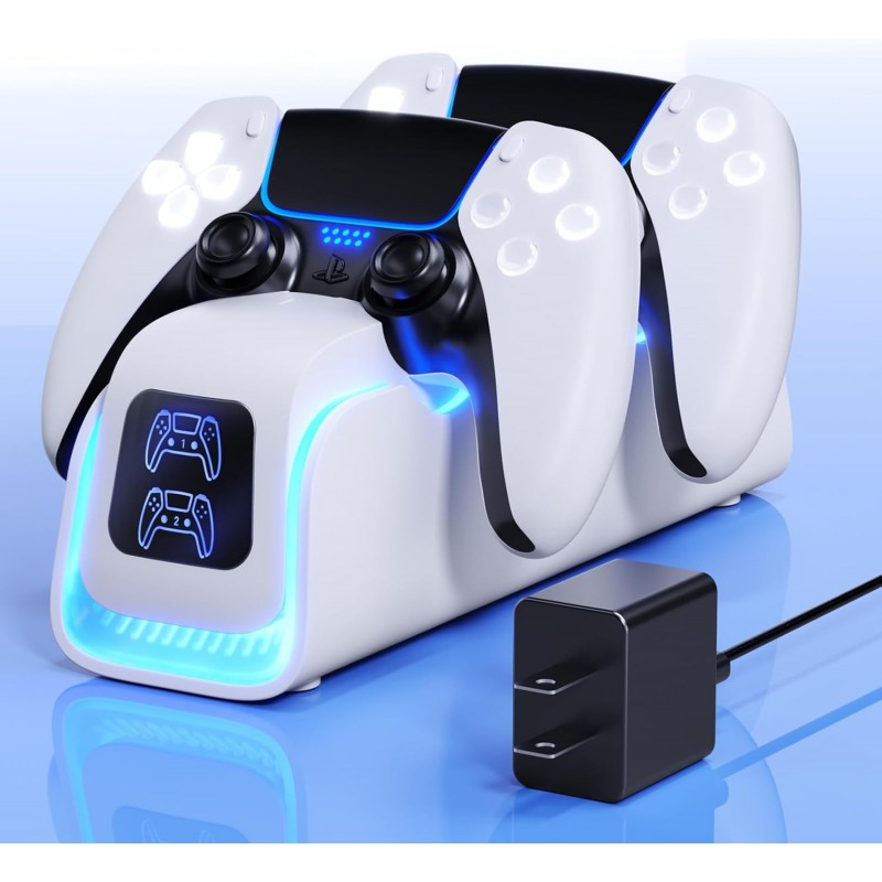 Chargeur de contrôleur PS5, station de chargement PS5 pour PS5 Dualsense Edge avec 6 LED et mode de respiration RVB, protection 