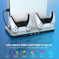 CODOGOY Support PS5 avec station de refroidissement et station de charge à double contrôleur LED RVB pour PS5 Digital & Disc Edi