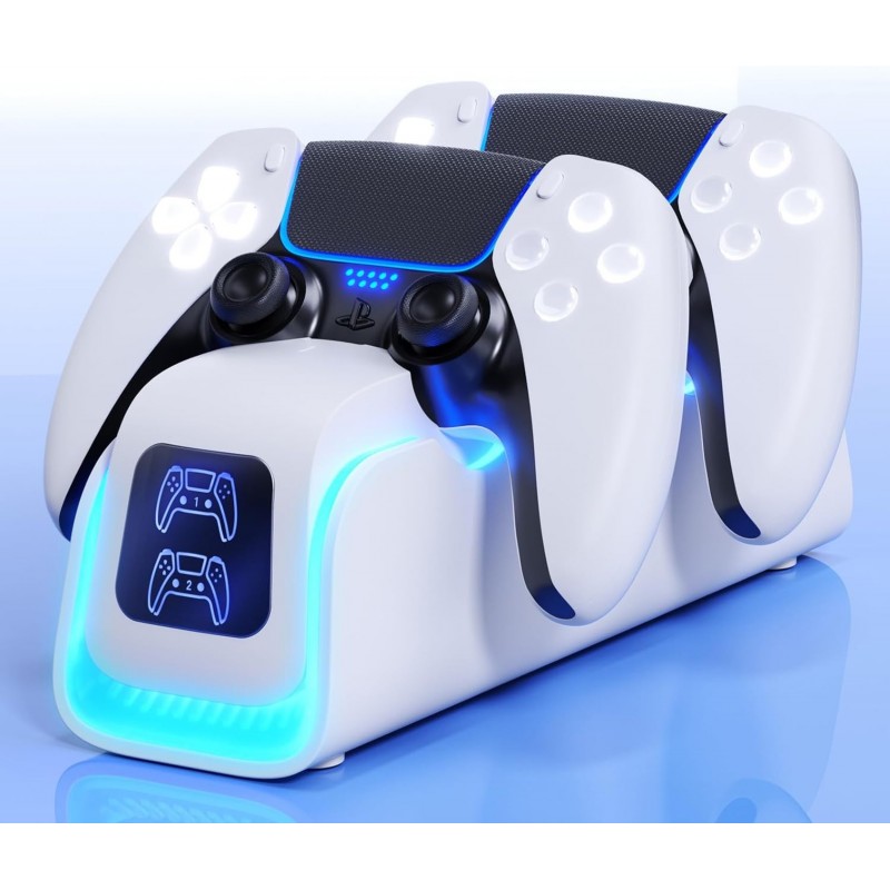 Chargeur de contrôleur PS5, station de chargement PlayStation pour PlayStation 5 Dualsense Edge avec 6 modes LED et RVB, protect