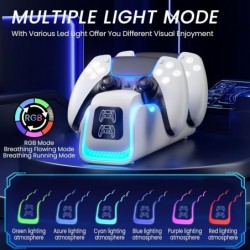 Chargeur de contrôleur PS5, station de chargement PlayStation pour PlayStation 5 Dualsense Edge avec 6 modes LED et RVB, protect