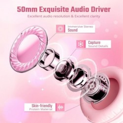 Casque de jeu rose pour PC, PS5, PS4, Xbox avec micro antibruit, casque de jeu avec son surround 7.1, casque supra-auriculaire à