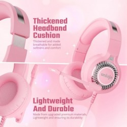 Casque de jeu rose pour PC, PS5, PS4, Xbox avec micro antibruit, casque de jeu avec son surround 7.1, casque supra-auriculaire à