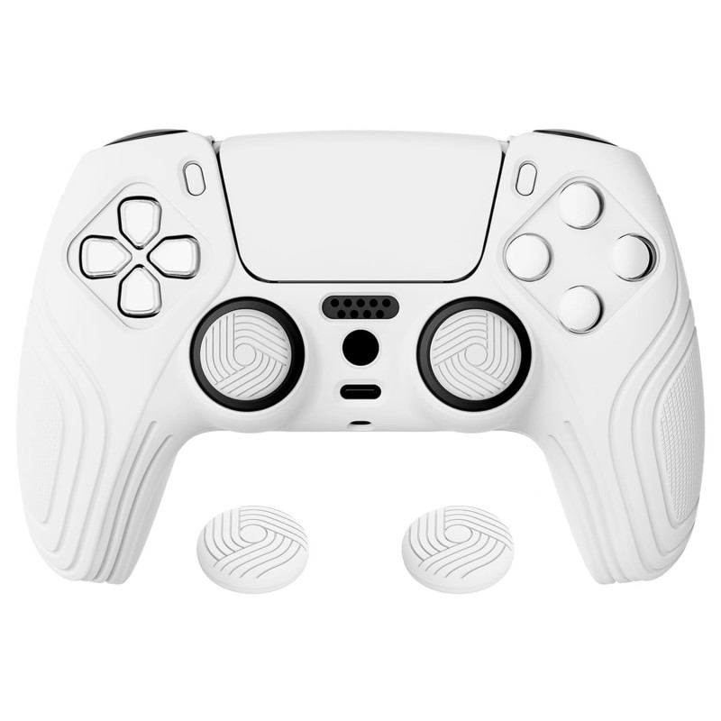 eXtremeRate PlayVital Samurai Edition Coque en silicone antidérapante blanche pour manette PS5, étui de protection ergonomique e