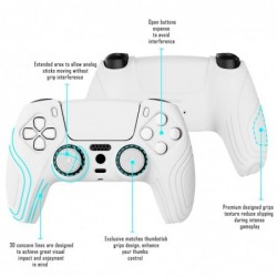 eXtremeRate PlayVital Samurai Edition Coque en silicone antidérapante blanche pour manette PS5, étui de protection ergonomique e