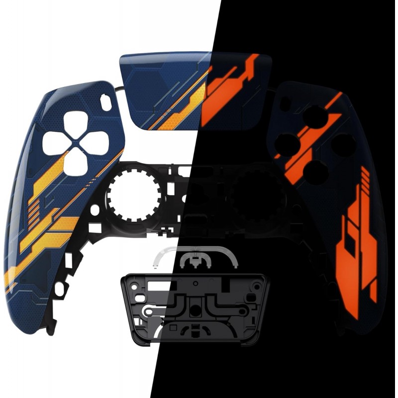 eXtremeRate Glow in Dark Mecha - Coque supérieure avant du pavé tactile orange compatible avec le contrôleur PS5 BDM-010 020 030