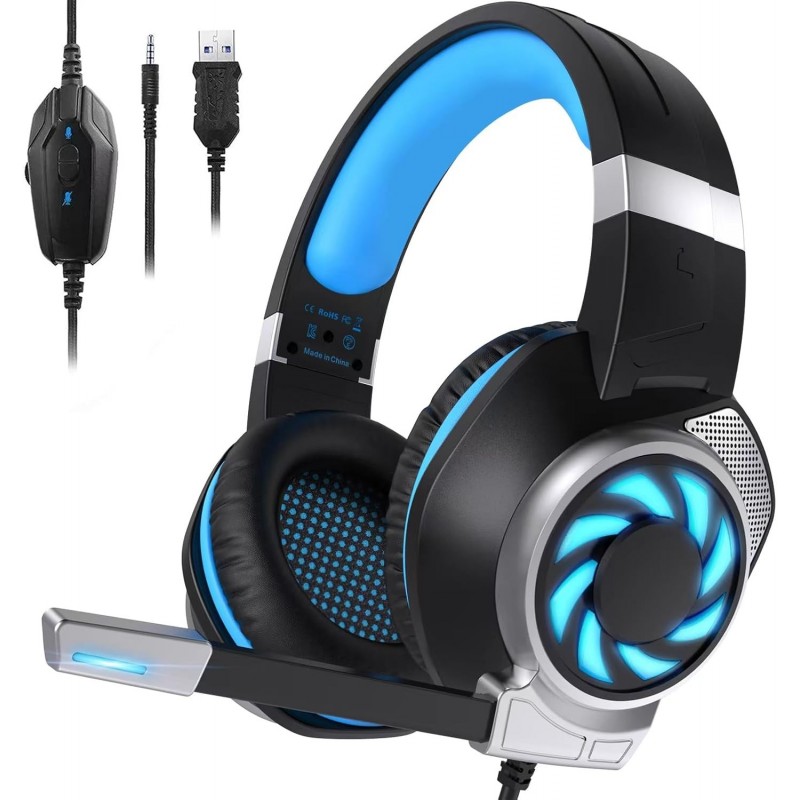 Casque de jeu pour PS4, Xbox One, PC, PS5, ordinateur portable, Mac, Nintendo Switch, casque supra-auriculaire à réduction de br