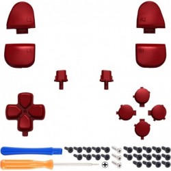 eXtremeRate Remplacement D-pad R1 L1 R2 L2 Gâchettes Options de partage Boutons faciaux, ensemble complet de boutons rouge écarl