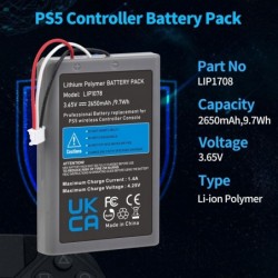 Pack de 2 batteries pour contrôleur PS5 Pickle Power, batterie LIP1708 2650 mAh pour contrôleur sans fil Sony PS5 PlayStation 5 