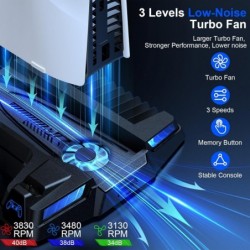 Station de refroidissement pour jeux PS5 - Support de refroidissement pour console PS5 et chargeur de contrôleur double Ventilat