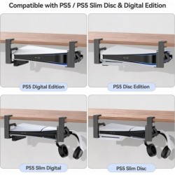 Support de bureau sans perçage pour PS5/PS5 Slim, support de bureau en métal pour PS5 Slim Digital & Disc, support PS5 sous le b