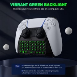 Clavier MoKo pour manette PS5 avec rétroéclairage vert, mini clavier sans fil Bluetooth Chatpad pour PlayStation 5, haut-parleur