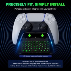 Clavier MoKo pour manette PS5 avec rétroéclairage vert, mini clavier sans fil Bluetooth Chatpad pour PlayStation 5, haut-parleur