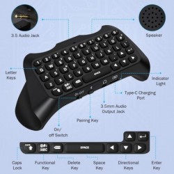 Clavier MoKo pour manette PS5 avec rétroéclairage vert, mini clavier sans fil Bluetooth Chatpad pour PlayStation 5, haut-parleur