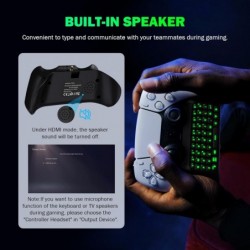 Clavier MoKo pour manette PS5 avec rétroéclairage vert, mini clavier sans fil Bluetooth Chatpad pour PlayStation 5, haut-parleur