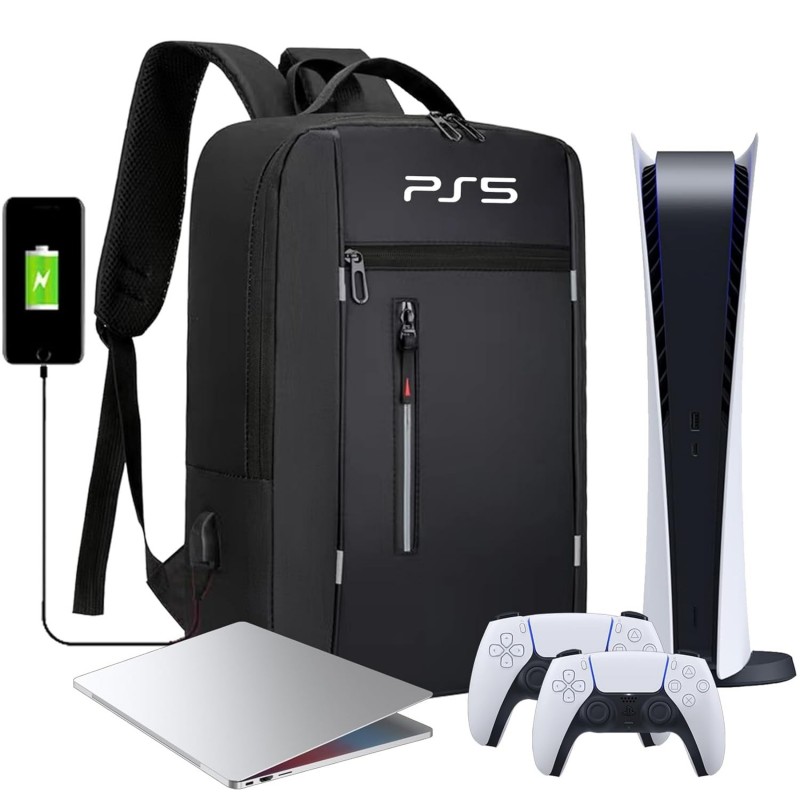 Sac à dos de jeu ZLDYPINK compatible avec la console PlayStation 5, étui de transport de protection pour PS5, sac de rangement d