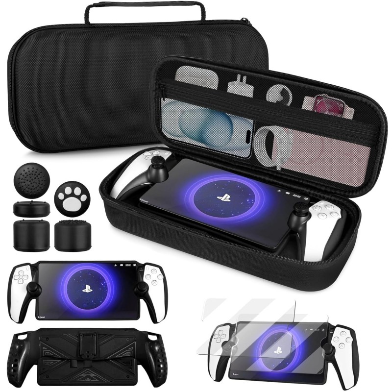 Ensemble d'accessoires 4 en 1 compatible avec Playstation Portal, étui de transport rigide en EVA pour PS5 Portal, housse de pro