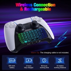 Clavier rétroéclairé RVB MoKo pour manette PS5, mini manette de jeu sans fil Bluetooth pour PlayStation 5 avec haut-parleur inté