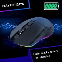 Souris Gaming Sans Fil Rechargeable KLIM Blaze RGB Nouveauté 2024 - Capteur Haute Précision et Batterie Longue Durée - 7 Boutons