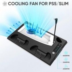 pour PS5 Slim Support et station de refroidissement avec station de charge de contrôleur LED pour console PlayStation 5, chargeu