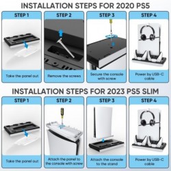 pour PS5 Slim Support et station de refroidissement avec station de charge de contrôleur LED pour console PlayStation 5, chargeu