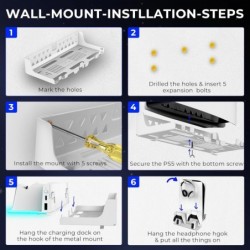 Kit de support mural PS5 avec station de charge, station de charge rapide pour deux contrôleurs avec lumière RVB multimode et su