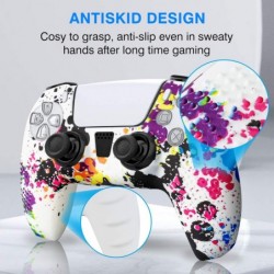 Coque pour manette PS5, impression par transfert d'eau, motif camouflage, coque en silicone souple avec 8 poignées pour pouces, 