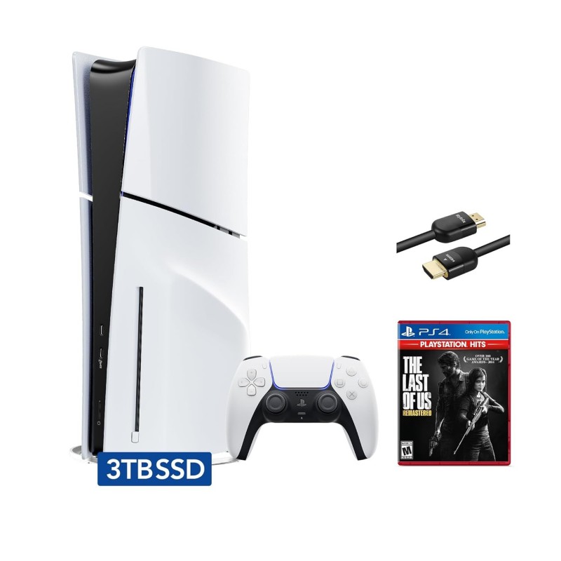 Pack PlayStation 5 Slim Disc 3 To SSD Edition avec The Last of Us Remastered et câble Mytrix 8K HDMI2.1 - PS5, blanc [jeu vidéo]