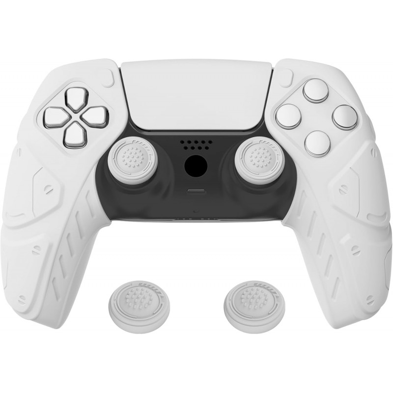 PlayVital Mecha Edition Étui en silicone souple et ergonomique pour manette PS5, coques de protection en caoutchouc avec capucho