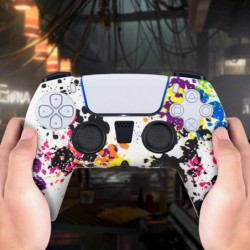 Coque pour manette PS5, impression par transfert d'eau, motif camouflage, coque en silicone souple avec 8 poignées pour pouces, 