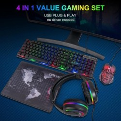 Ensemble clavier, souris, casque et tapis de souris à LED pour jeu, ensemble clavier, souris, casque et tapis de souris à LED ar