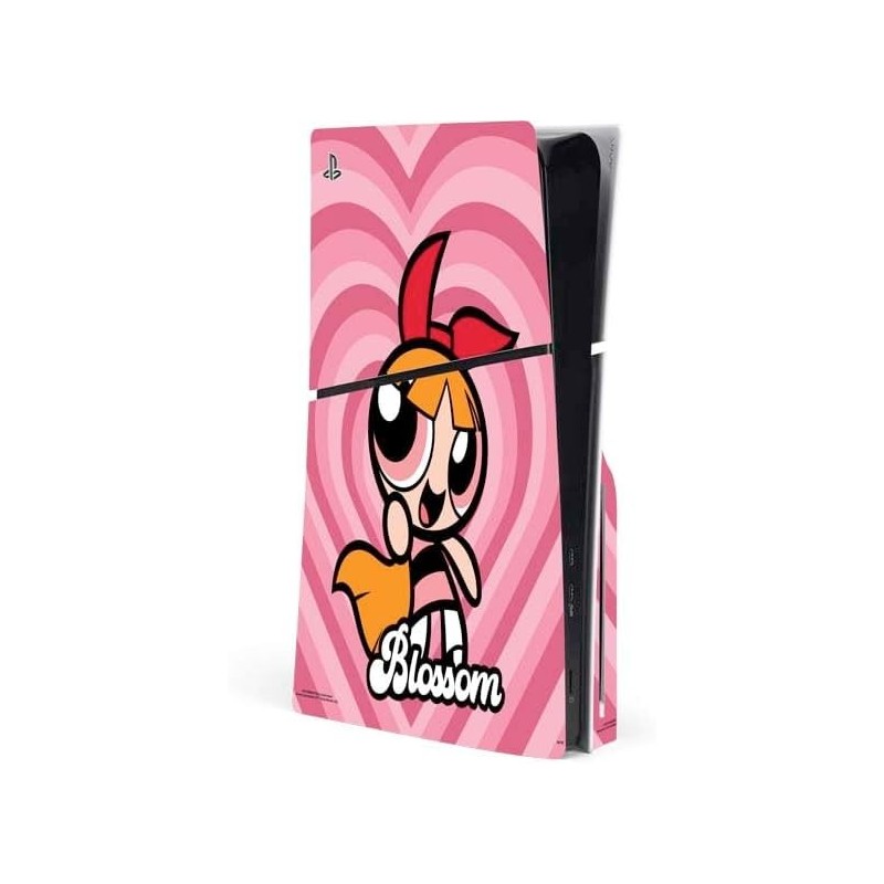 Skinit Decal Gaming Skin Compatible avec la console PS5 Slim Disk - Design de cœurs roses en fleurs Powerpuff Girls de Cartoon N