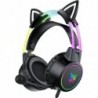 Casque de jeu léger avec oreilles de chat détachables, éclairage RVB, casque filaire supra-auriculaire avec micro pour PC, PS4, 