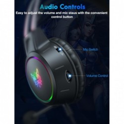 Casque de jeu léger avec oreilles de chat détachables, éclairage RVB, casque filaire supra-auriculaire avec micro pour PC, PS4, 