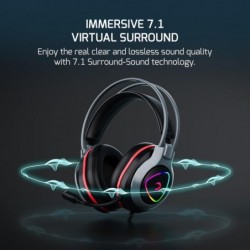 Casque de jeu USB GAMEPOWER Ranger - Son surround virtuel 7.1, casque filaire LED RVB avec pilotes 53 mm, audio spatial 360°, mi