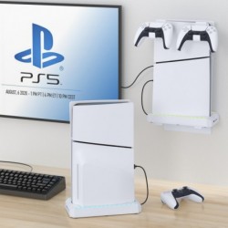 Support PS5 Slim JOYJOM pour support vertical PS5 Slim, kit de montage mural PS5 Slim, support de base PS5 Slim avec lumières LE