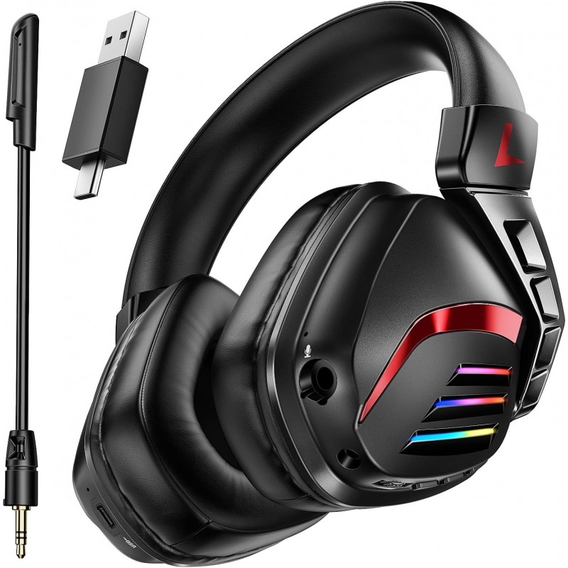 Casque de jeu sans fil pour PS5 PS4 PC Switch, casque de jeu 2,4 GHz avec microphone amovible antibruit, stéréo 7.1, batterie 30