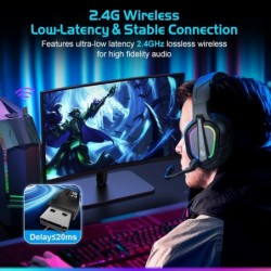 Fachixy Casque de jeu sans fil FC200 pour PS5 - Casque pliable USB 2,4 GHz avec micro - Casque Bluetooth stéréo 3D avec autonomi