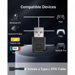 Adaptateur de contrôleur Bluetooth pour contrôleur PS4/PS5/Switch Pro, adaptateur de contrôleur sans fil AOLION compatible avec 