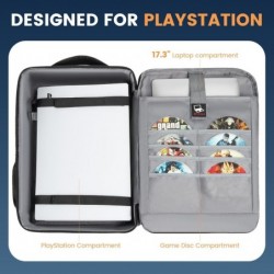 Sac à dos de voyage pour PS5, étui de transport de protection pour ordinateur portable 17,3'', contrôleurs, disques de jeu et au