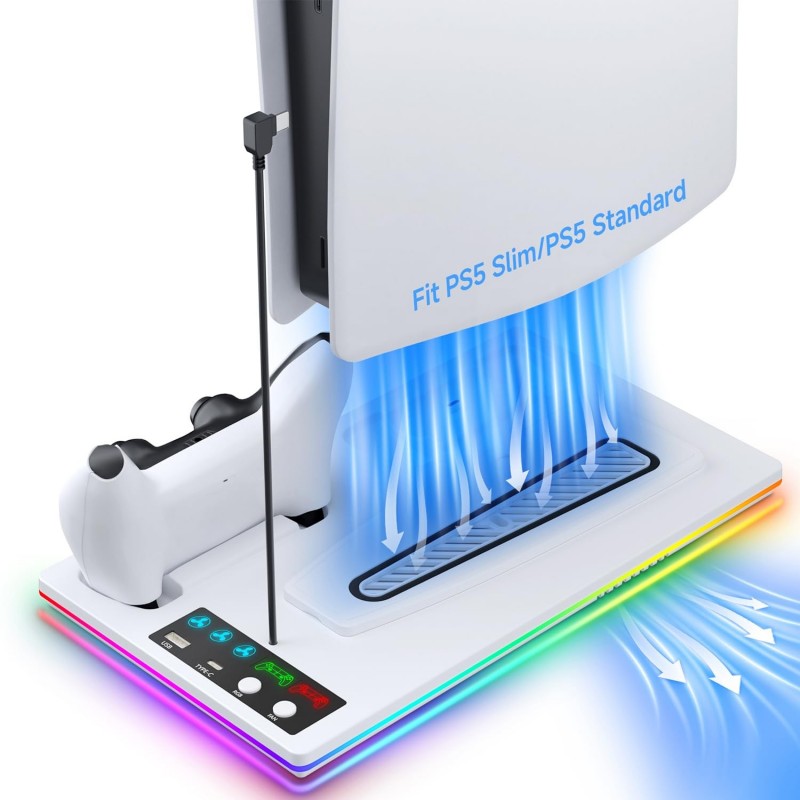 Station de refroidissement LHFDIAN PS5 Slim/PS5, support PS5 avec LED RVB, station de charge double contrôleur pour PS5, chargeu