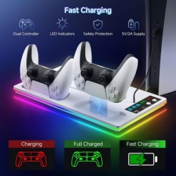 Station de refroidissement LHFDIAN PS5 Slim/PS5, support PS5 avec LED RVB, station de charge double contrôleur pour PS5, chargeu